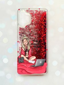 Чохол з плаваючими блискітками Samsung Galaxy A32 Червоний :: Дівчина з вином (принт 220)