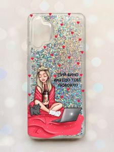 Чохол з плаваючими блискітками Samsung Galaxy A32 Срібний :: Дівчина з вином (принт 220)