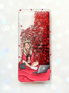 Чохол з плаваючими блискітками Samsung Galaxy A12 Червоний :: Дівчина з вином (принт 220)