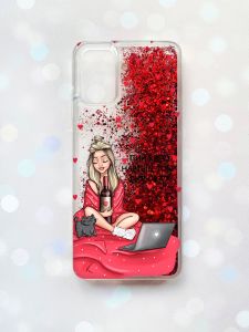 Чохол з плаваючими блискітками для Samsung Galaxy A03s (A037) Червоний :: Дівчина з вином (принт 220)