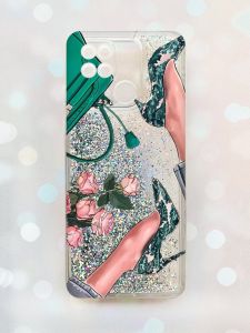 Чохол з плаваючими блискітками на Xiaomi Redmi 10С Срібний :: Туфельки і квіти (принт 225)
