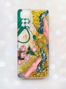 Чохол з плаваючими блискітками на Xiaomi Redmi Note 11 Золотий :: Туфельки і квіти (принт 225)