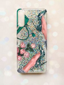 Чохол з плаваючими блискітками на Samsung Galaxy A50 (2019) A505F Срібний :: Туфельки і квіти (принт 225)