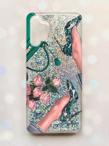 Чохол з плаваючими блискітками Samsung Galaxy A32 Срібний :: Туфельки і квіти (принт 225)