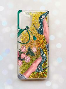 Чохол з плаваючими блискітками Samsung Galaxy A32 Золотий :: Туфельки і квіти (принт 225)