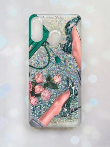 Чохол з плаваючими блискітками на Samsung Galaxy А30(2019) А305/A20 Срібний :: Туфельки і квіти (принт 225)