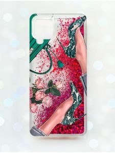 Чохол з плаваючими блискітками Samsung Galaxy A12 Рожевий :: Туфельки і квіти (принт 225)