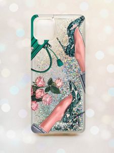 Чохол з плаваючими блискітками Samsung Galaxy A12 Срібний :: Туфельки і квіти (принт 225)