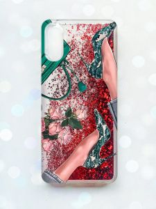 Чохол з плаваючими блискітками Samsung Galaxy A02 / A022 (2021) Червоний :: Туфельки і квіти (принт 225)