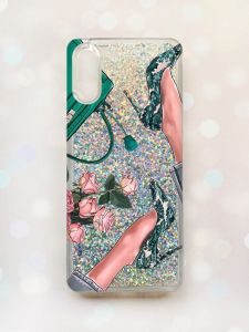 Чохол з плаваючими блискітками Samsung Galaxy A02 / A022 (2021) Срібний :: Туфельки і квіти (принт 225)