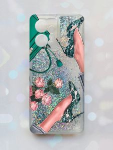 Чохол з плаваючими блискітками Xiaomi Redmi Note 12 4G Срібний :: Туфельки і квіти (принт 225)