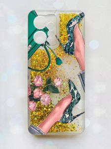 Чохол з плаваючими блискітками Xiaomi Redmi Note 12 4G Золотий :: Туфельки і квіти (принт 225)