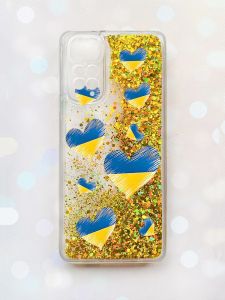 Чохол з плаваючими блискітками на Xiaomi Redmi Note 11 Золотий :: Сердечка. Україна (принт 258)