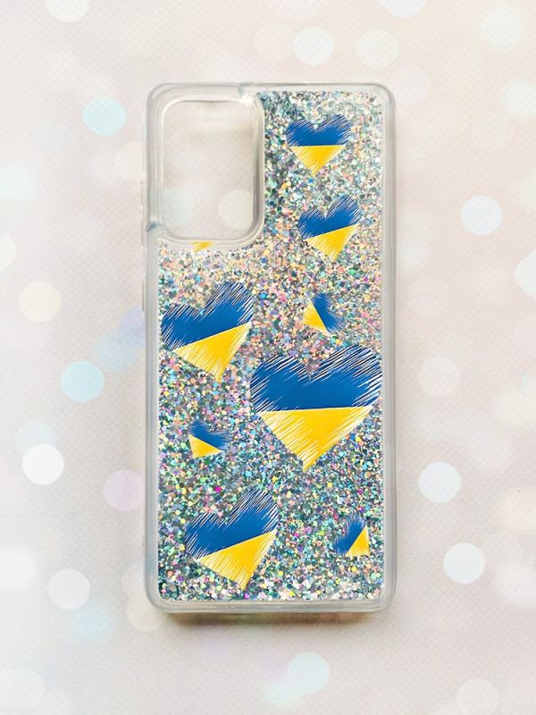 Чохол з плаваючими блискітками на Samsung Galaxy A52 (A525) Срібний :: Сердечка. Україна (принт 258)