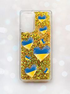Чохол з плаваючими блискітками на Samsung Galaxy A52 (A525) Золотий :: Сердечка. Україна (принт 258)