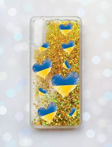 Чохол з плаваючими блискітками на Samsung Galaxy A50 (2019) A505F Золотий :: Сердечка. Україна (принт 258)