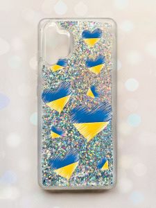 Чохол з плаваючими блискітками Samsung Galaxy A32 Срібний :: Сердечка. Україна (принт 258)