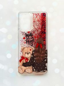 Чохол з плаваючими блискітками на Samsung Galaxy A52 (A525) Червоний :: Дівчина з ведмедиком (принт 188)