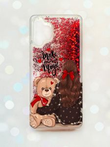 Чохол з плаваючими блискітками Samsung Galaxy A32 Червоний :: Дівчина з ведмедиком (принт 188)