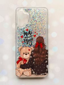Чохол з плаваючими блискітками Samsung Galaxy A32 Срібний :: Дівчина з ведмедиком (принт 188)