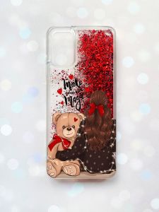 Чохол з плаваючими блискітками для Samsung Galaxy A03s (A037) Червоний :: Дівчина з ведмедиком (принт 188)