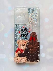 Чохол з плаваючими блискітками Xiaomi Redmi Note 12 4G Срібний :: Дівчина з ведмедиком (принт 188)