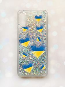 Чохол з плаваючими блискітками Samsung Galaxy A02 / A022 (2021) Срібний :: Сердечка. Україна (принт 258)