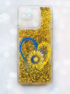 Чохол з плаваючими блискітками на Xiaomi Redmi 10С Золотий :: Серце з соняхом (принт 260)