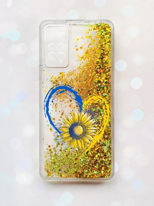 Чохол з плаваючими блискітками на Xiaomi Redmi Note 11 Pro Золотий :: Серце з соняхом (принт 260)