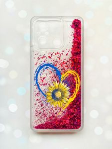 Чохол з плаваючими блискітками на Xiaomi Redmi 12C Рожевий :: Серце з соняхом (принт 260)