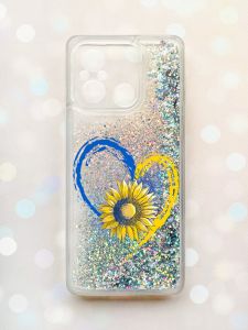 Чохол з плаваючими блискітками на Xiaomi Redmi 12C Срібний :: Серце з соняхом (принт 260)
