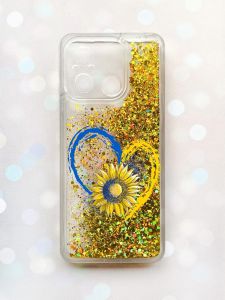 Чохол з плаваючими блискітками на Xiaomi Redmi 12C Золотий :: Серце з соняхом (принт 260)