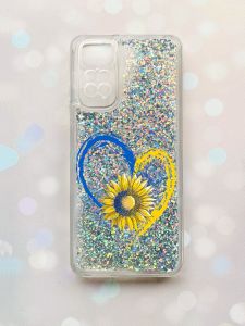 Чохол з плаваючими блискітками на Xiaomi Redmi Note 11 Срібний :: Серце з соняхом (принт 260)