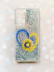 Чохол з плаваючими блискітками на Samsung Galaxy A52 (A525) Срібний :: Серце з соняхом (принт 260)