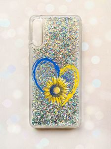 Чохол з плаваючими блискітками на Samsung Galaxy A50 (2019) A505F Срібний :: Серце з соняхом (принт 260)
