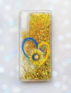Чохол з плаваючими блискітками на Samsung Galaxy A50 (2019) A505F Золотий :: Серце з соняхом (принт 260)