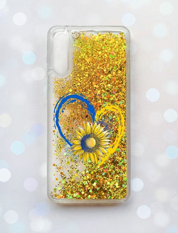 Чохол з плаваючими блискітками на Samsung Galaxy A50 (2019) A505F Золотий :: Серце з соняхом (принт 260)
