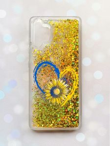 Чохол з плаваючими блискітками Samsung Galaxy A32 Золотий :: Серце з соняхом (принт 260)