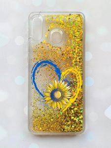 Чохол з плаваючими блискітками на Samsung Galaxy А30(2019) А305/A20 Золотий :: Серце з соняхом (принт 260)