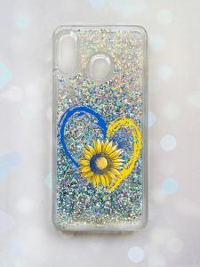 Чохол з плаваючими блискітками на Samsung Galaxy А30(2019) А305/A20 Срібний :: Серце з соняхом (принт 260)