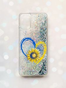 Чохол з плаваючими блискітками для Samsung Galaxy A03s (A037) Срібний :: Серце з соняхом (принт 260)