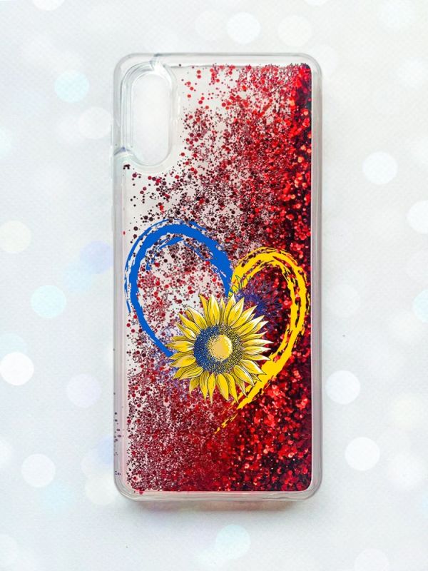 Чохол з плаваючими блискітками Samsung Galaxy A02 / A022 (2021) Червоний :: Серце з соняхом (принт 260)