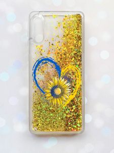 Чохол з плаваючими блискітками Samsung Galaxy A02 / A022 (2021) Золотий :: Серце з соняхом (принт 260)