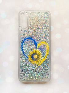 Чохол з плаваючими блискітками Samsung Galaxy A02 / A022 (2021) Срібний :: Серце з соняхом (принт 260)