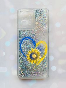 Чохол з плаваючими блискітками Xiaomi Redmi Note 12 4G Срібний :: Серце з соняхом (принт 260)
