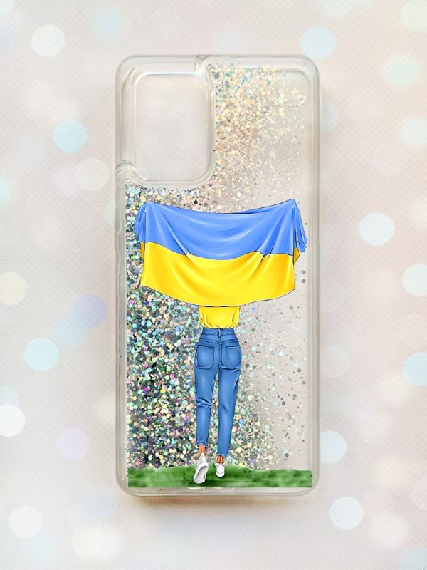 Чохол з плаваючими блискітками на Oppo A74 Срібний :: Дівчина з прапором (принт 263)