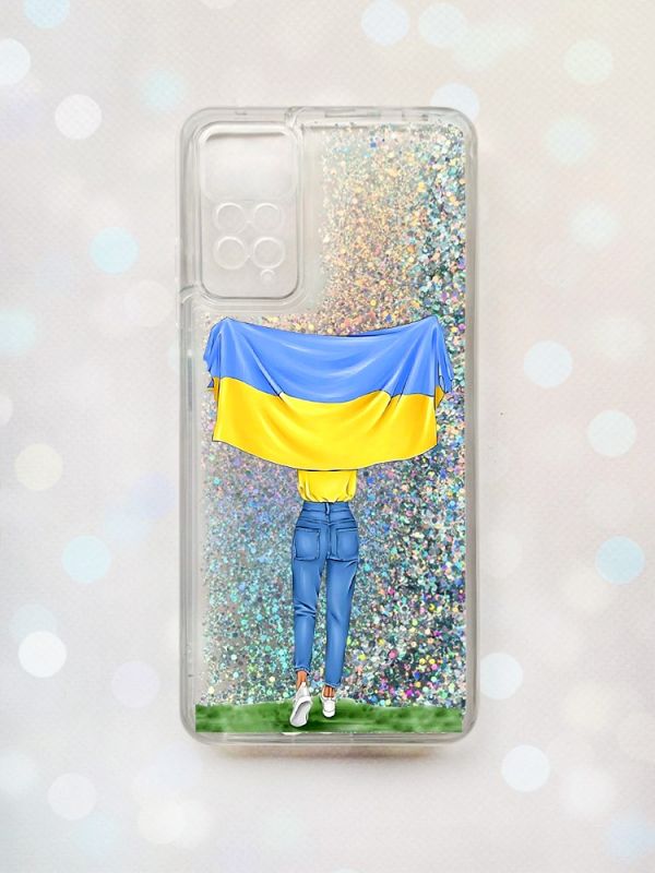 Чохол з плаваючими блискітками на Xiaomi Redmi Note 11 Pro Срібний :: Дівчина з прапором (принт 263)