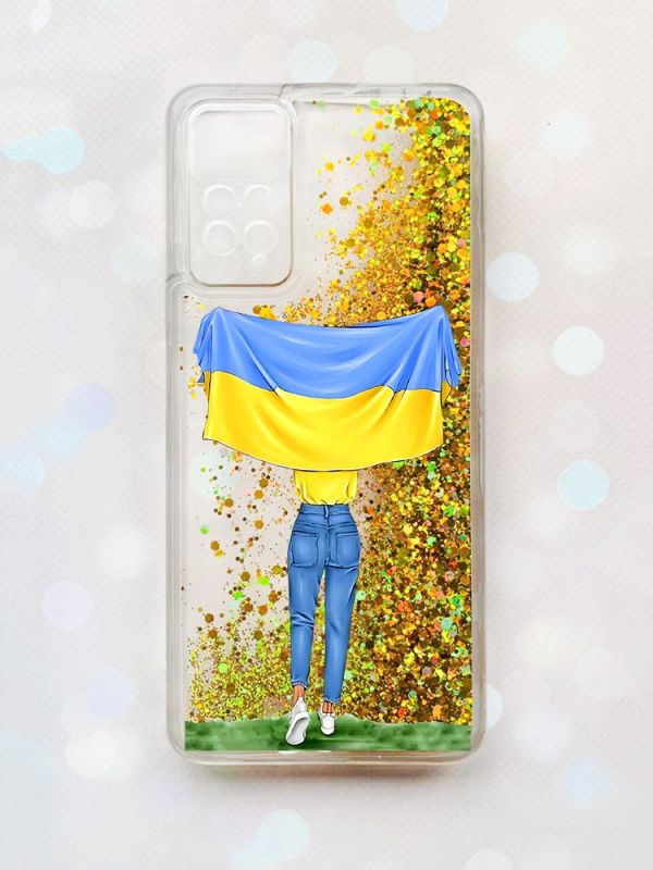 Чохол з плаваючими блискітками на Xiaomi Redmi Note 11 Pro Золотий :: Дівчина з прапором (принт 263)
