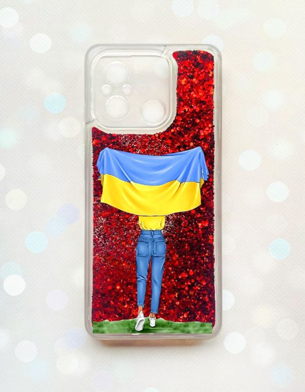 Чохол з плаваючими блискітками на Xiaomi Redmi 12C Червоний :: Дівчина з прапором (принт 263)