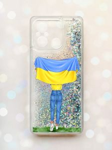 Чохол з плаваючими блискітками на Xiaomi Redmi 12C Срібний :: Дівчина з прапором (принт 263)
